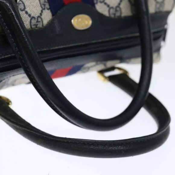 GUCCI GG Canvas Sherry Line Hand Bag PVC 2way Navy Red - Picture 9 of 16
